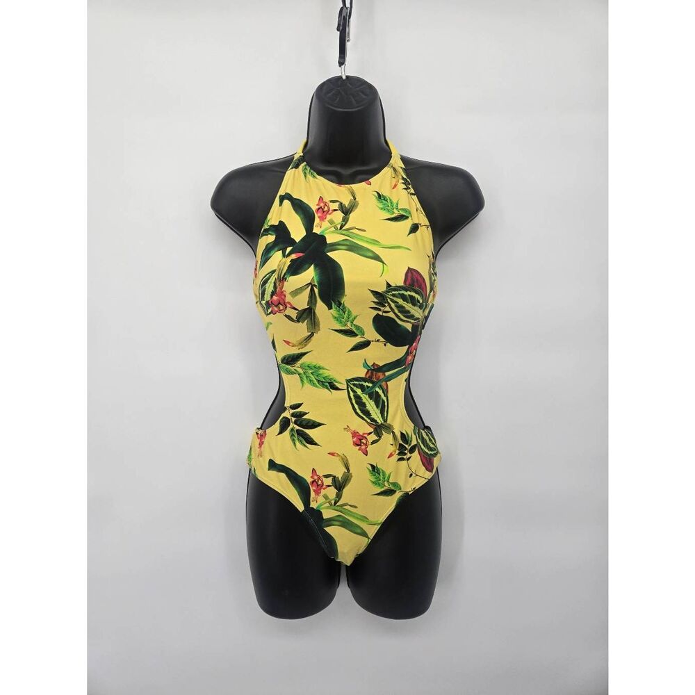 Cia Maritima Swimsuit Size Medium Monokini Yellow Tropical Bathing Suit